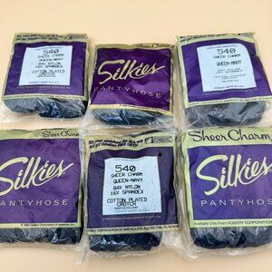 6 pair Silkies Sheer Charm Queen Navy 540 Pantyhose Hosiery Hose USA Made